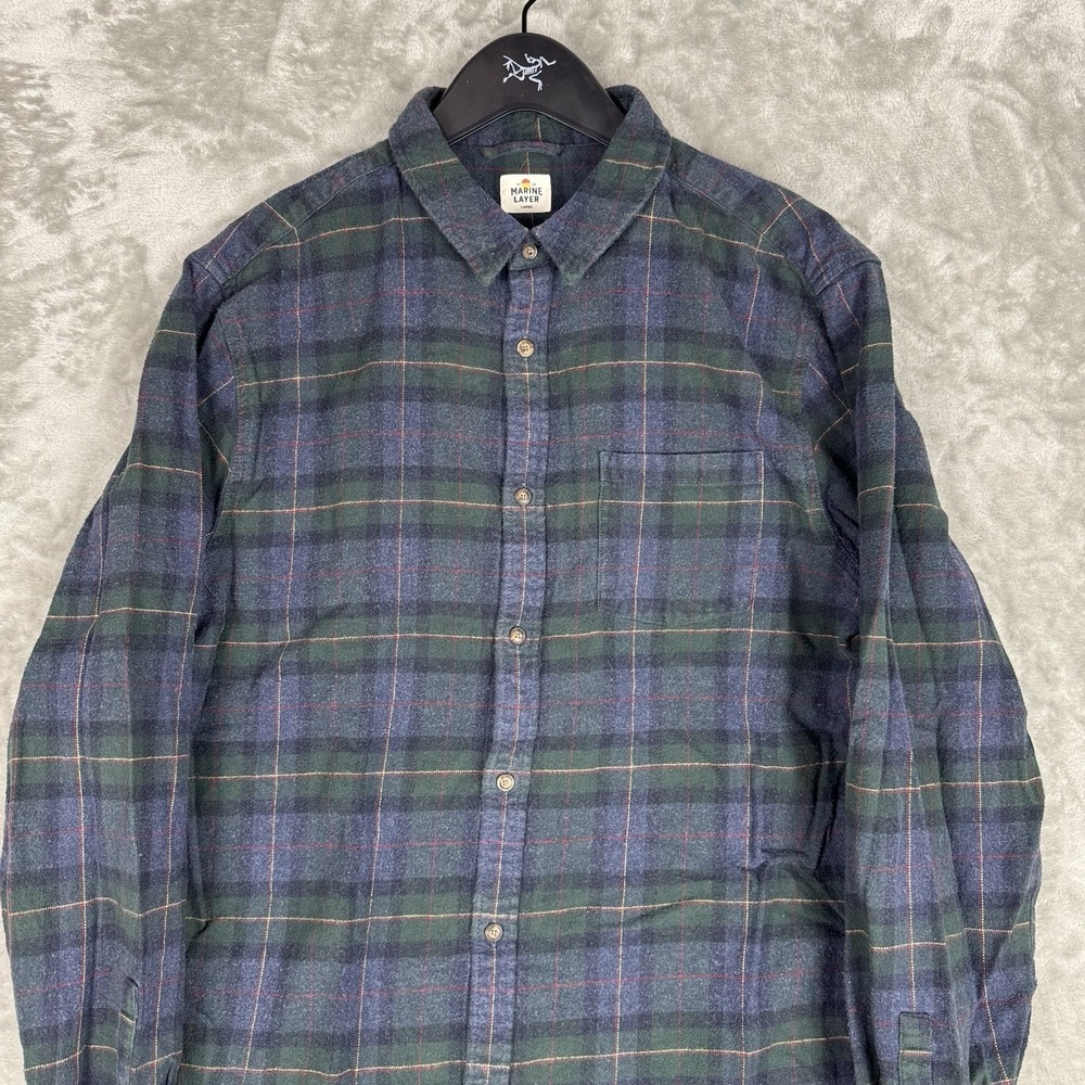 Marine Layer Flannel Shirt Button-Down Plaid Cotton Mens Large Utility Preppy